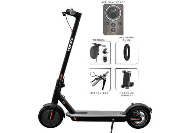 RING Električni trotinet + torbica , retrovizor RX2 Soild