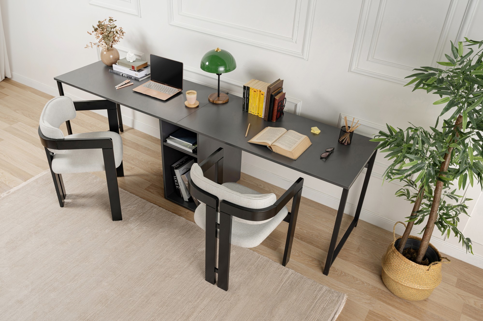 Radni sto Twin Study Desk - Antracit, Crna