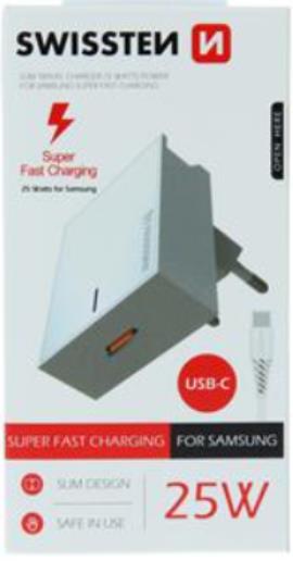 SWISSTEN TRAVEL CHARGER 25W+USB-C/USB-C 1,2M WHITE