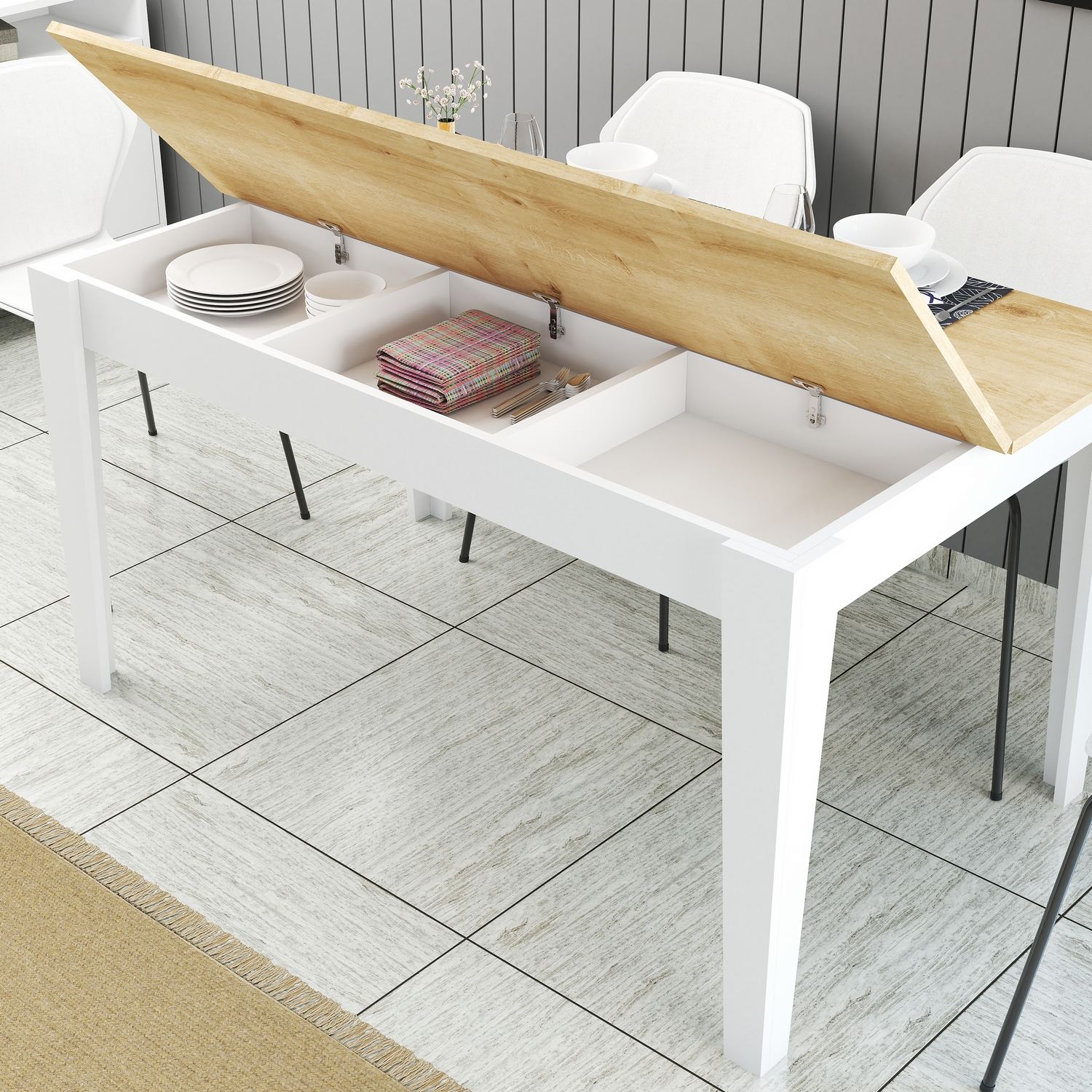 Trpezarijski sto Milan 896 - Bela, Hrast