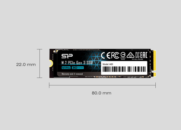 SSD M.2 NVMe Silicon Power A60 Gen 3 256GB, 2100MB/s/1200MB/s SP256GBP34A60M28