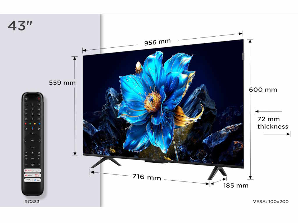 Televizor TCL 43P7K/QLED/43"/4K/60Hz/Google TV/crna