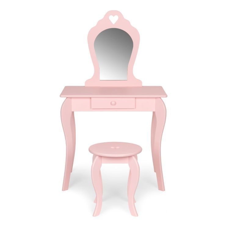 Veliki drveni sto za šminkanje za devojčice sa ogledalom, Pink, ECOTOYS