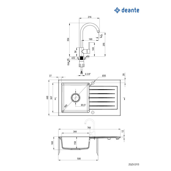 Deante set sudopera ZQZ 7113 + slavina BEN 762M-ZQZV7113