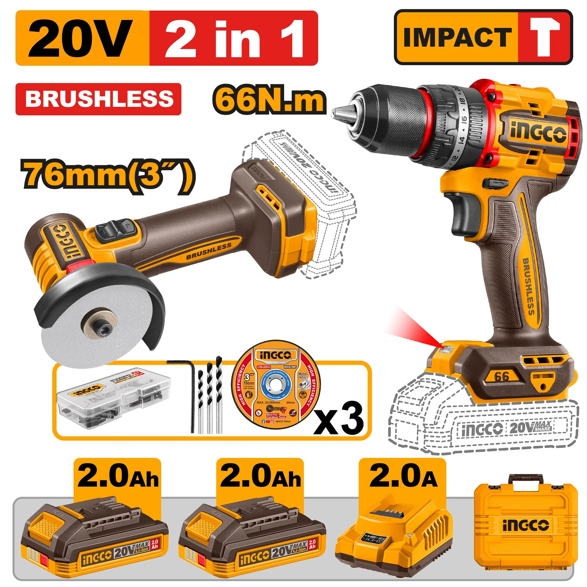Super INGCO Ckli20255e Aku Set Alata 20 V