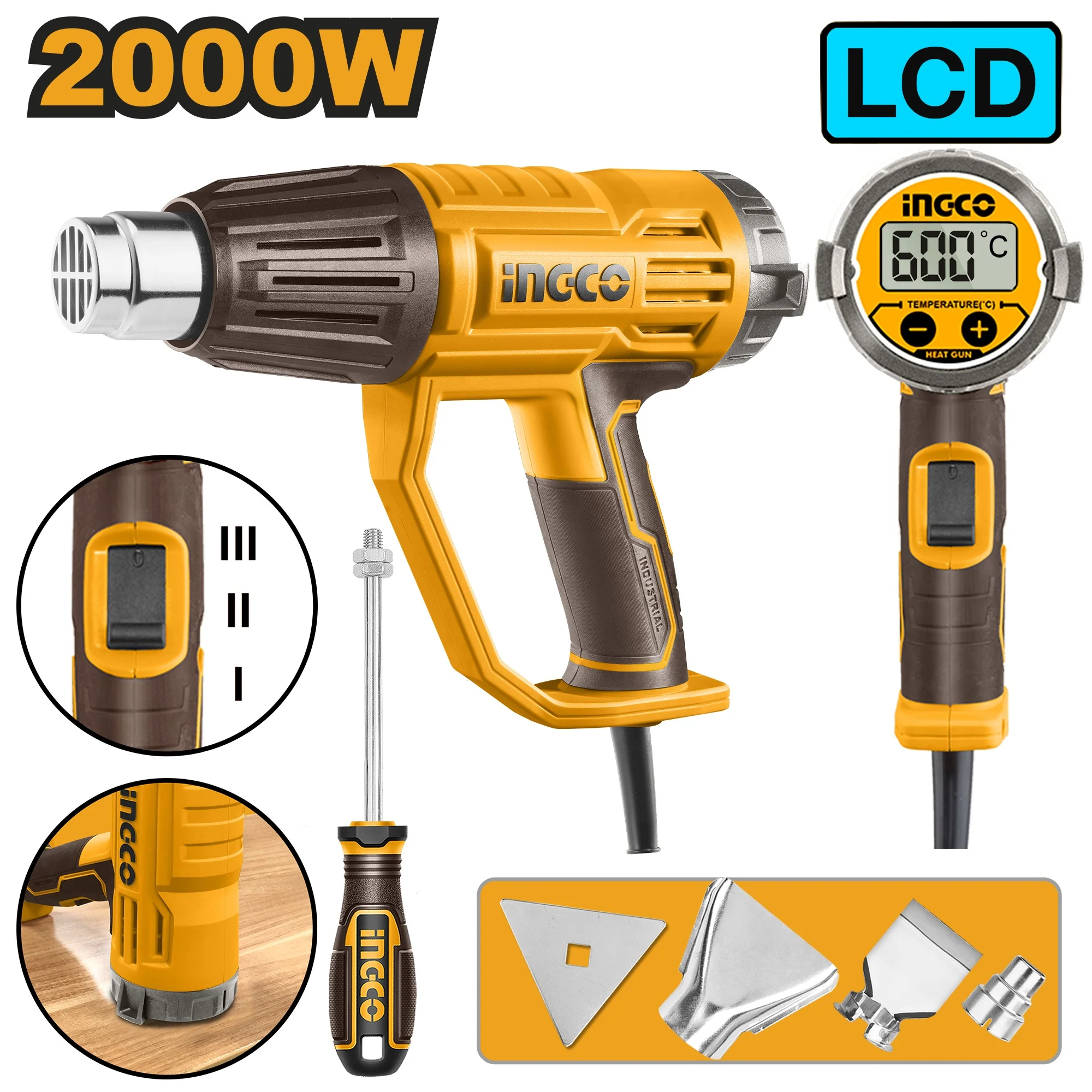 Super INGCO Pištolj Vrelog Vazduha Lcd 2000W