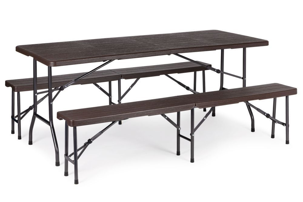 Sklopivi sto 180cm + 2 klupe braon