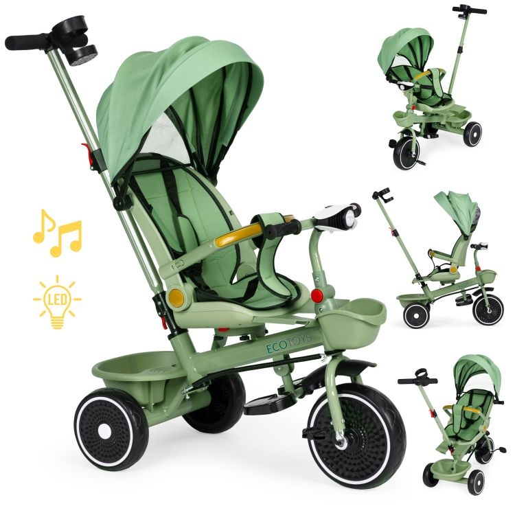2u1 tricikl sa rotirajućim sedištem i sklopivom tendom Green, ECOTOYS