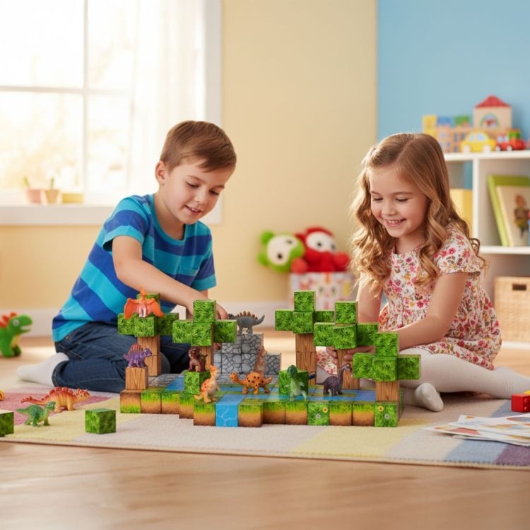 Set magnetnih kocki za decu – 142 dela, kocke i dinosaurisi