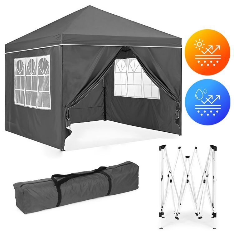 Baštenski šator/paviljon 3×3 m, automatski rasklopiv, sa 4 bočne stranice crni – MultiGarden