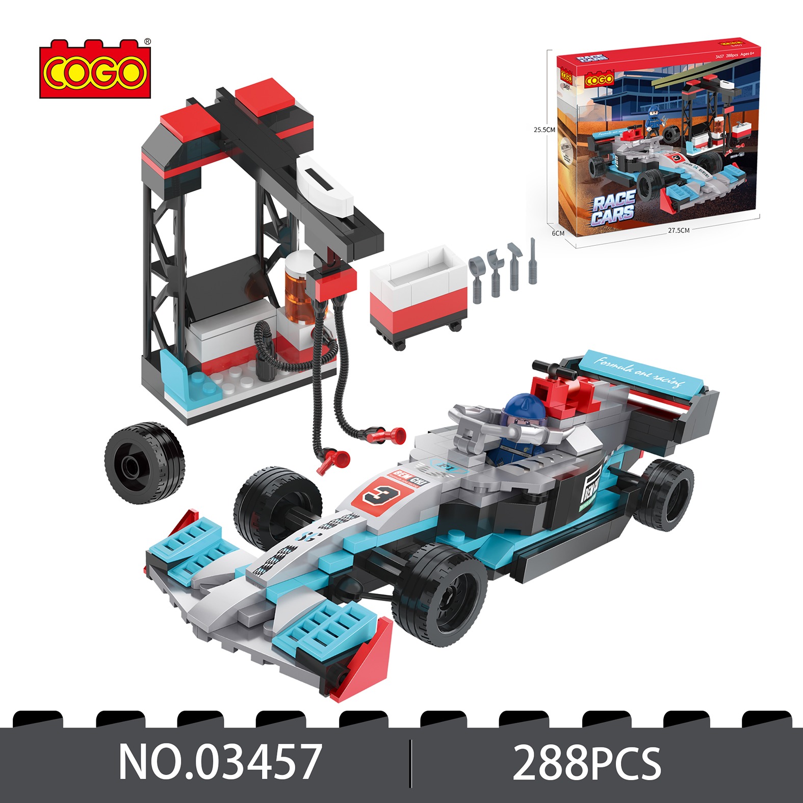 COGO TRKAČKI AUTO - FORMULA, PLAVA - BROJ DELOVA: 288