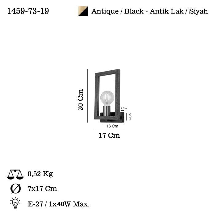 Zidna lampa Era - 73-19 Antik, Crna
