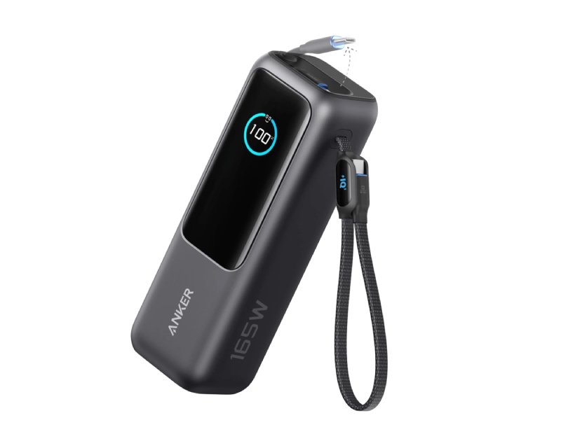 25000mAh, 165W, sa ugrađenim USB-C kablom na izvlačenje, Power Bank crni