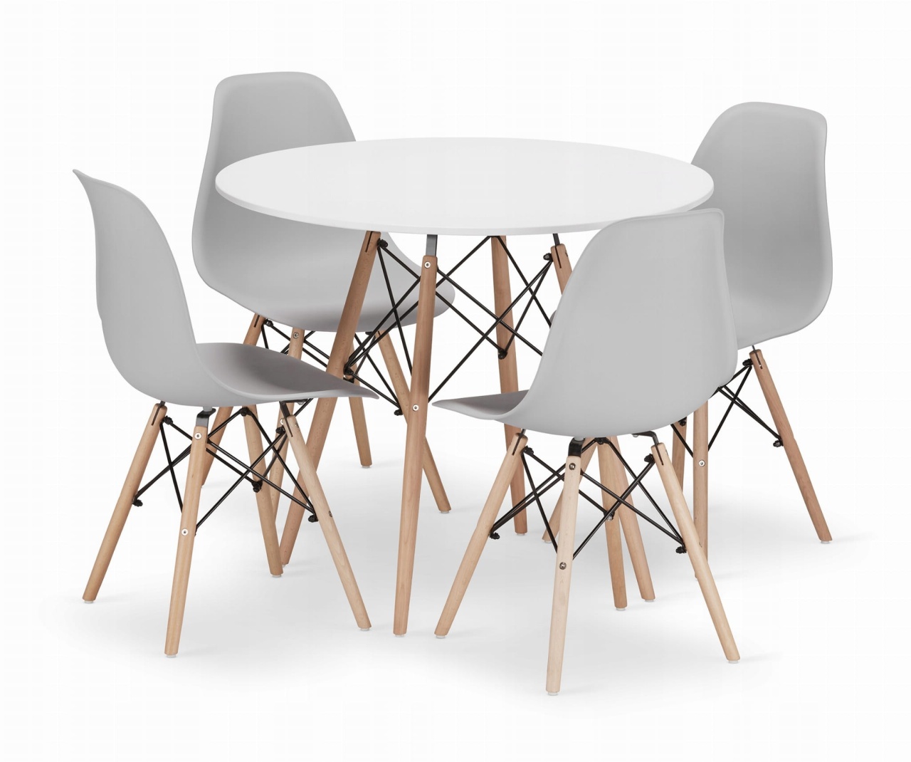 TORINO OKRUGLI STO 80 cm WHITE + Milano set 4 stolice SVETLO SIVA