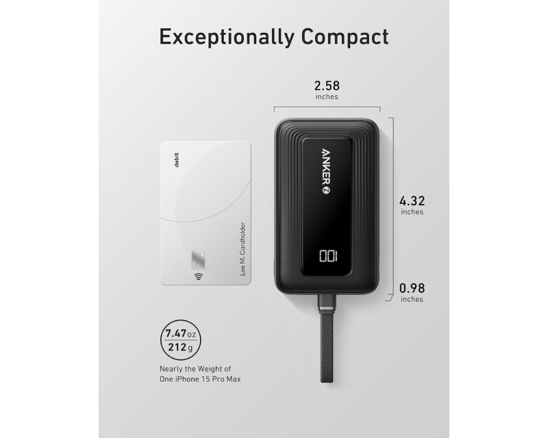 Zolo 20000mAh, 22.5W, sa ugrađenim USB-C kablom, Power Bank crni