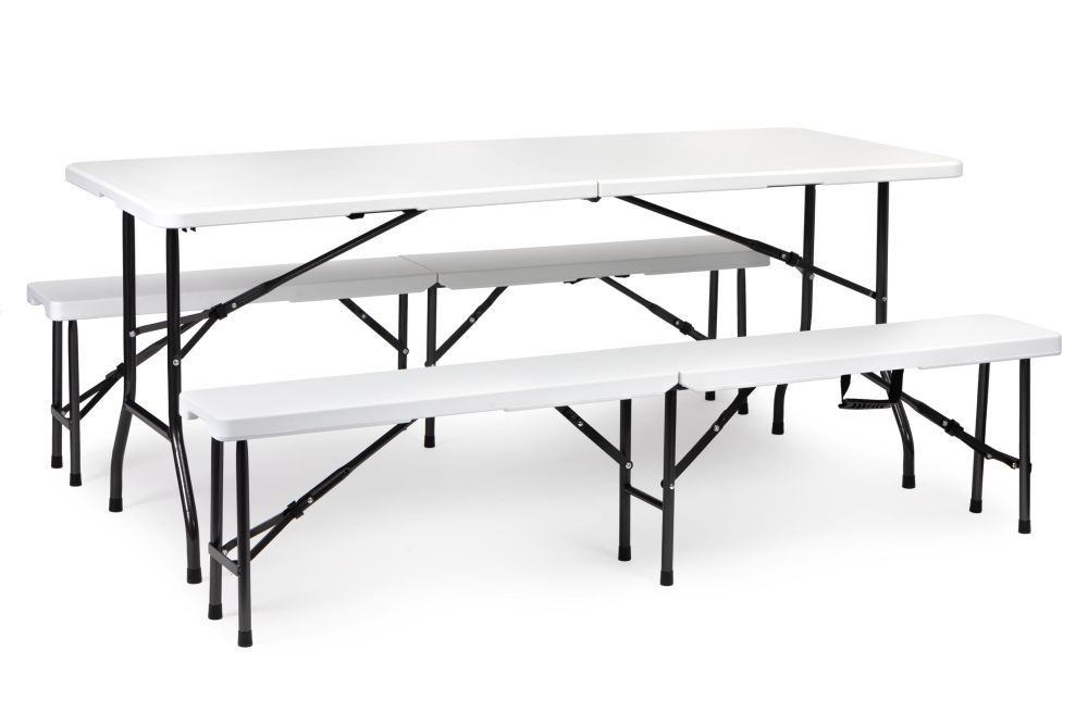 Sklopivi sto 180cm + 2 klupe beli