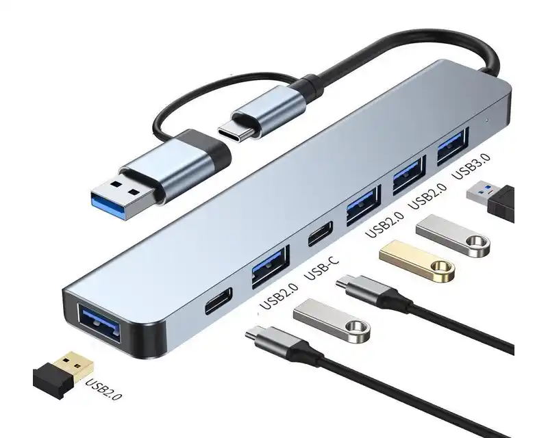 Adapter 8 u 2 E-Green USB 3.0/USB 3.1 tip C- USB 3.0 + 3 x USB 2.0 + 3.5mm audio + SD/TF + 1 x tip