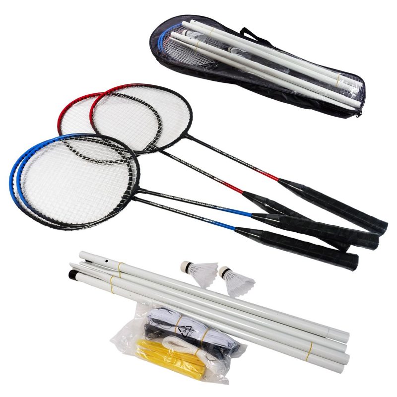 Set za badminton 4 reketa + 2 loptice + mreža sa nosačima