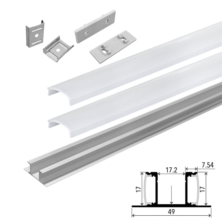 Set aluminijumski zidni profil za dve LED trake 1m 17x49 mm