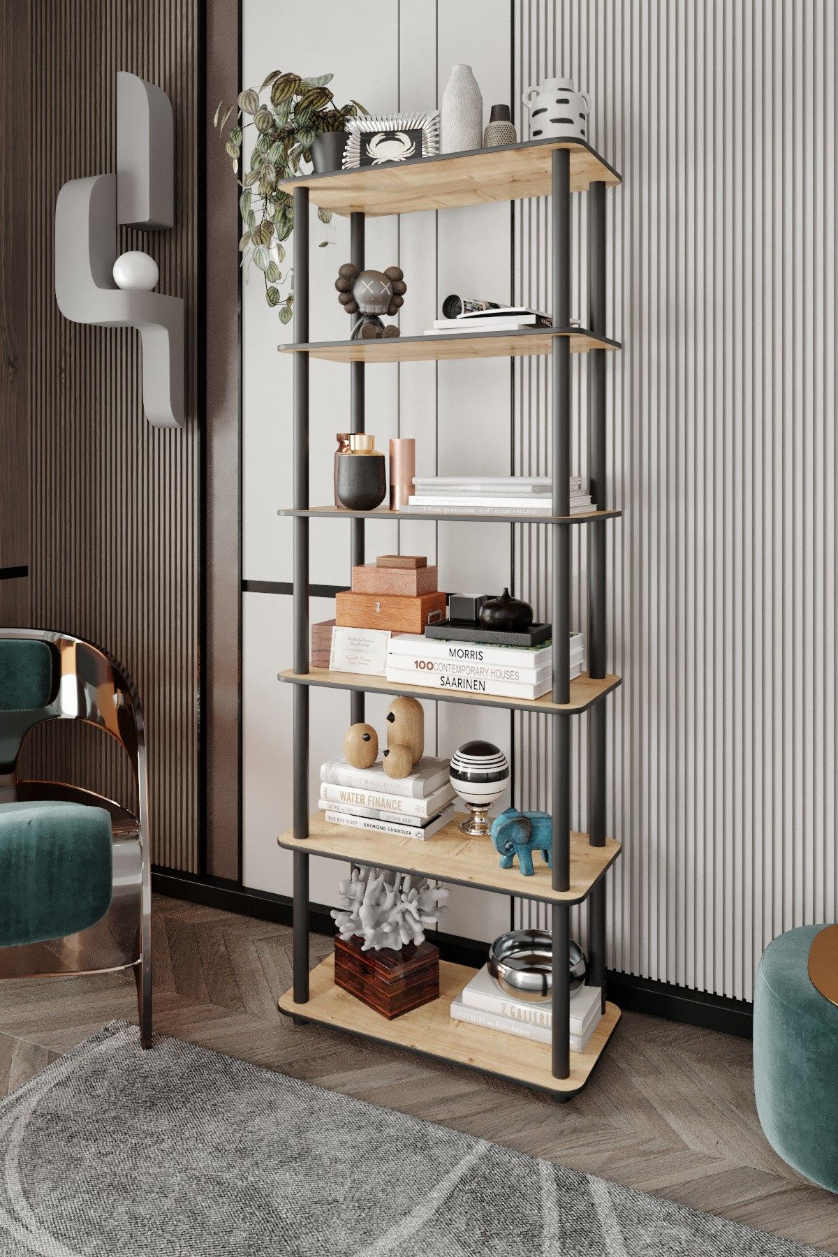 Polica za knjige Bookcase 6 Rect - Hrast