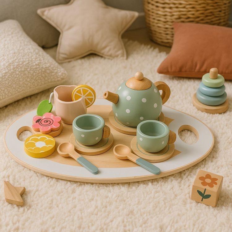 Drveni set za čaj – čajnik, šoljice, 14 delova – ECOTOYS