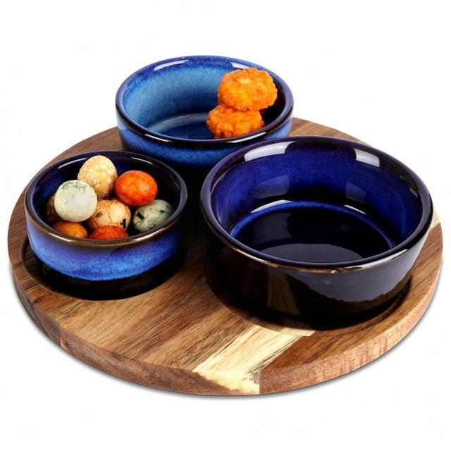 Vilde 139308N - Keramičke činije sa tacnom – 20 cm, set od 4 komada