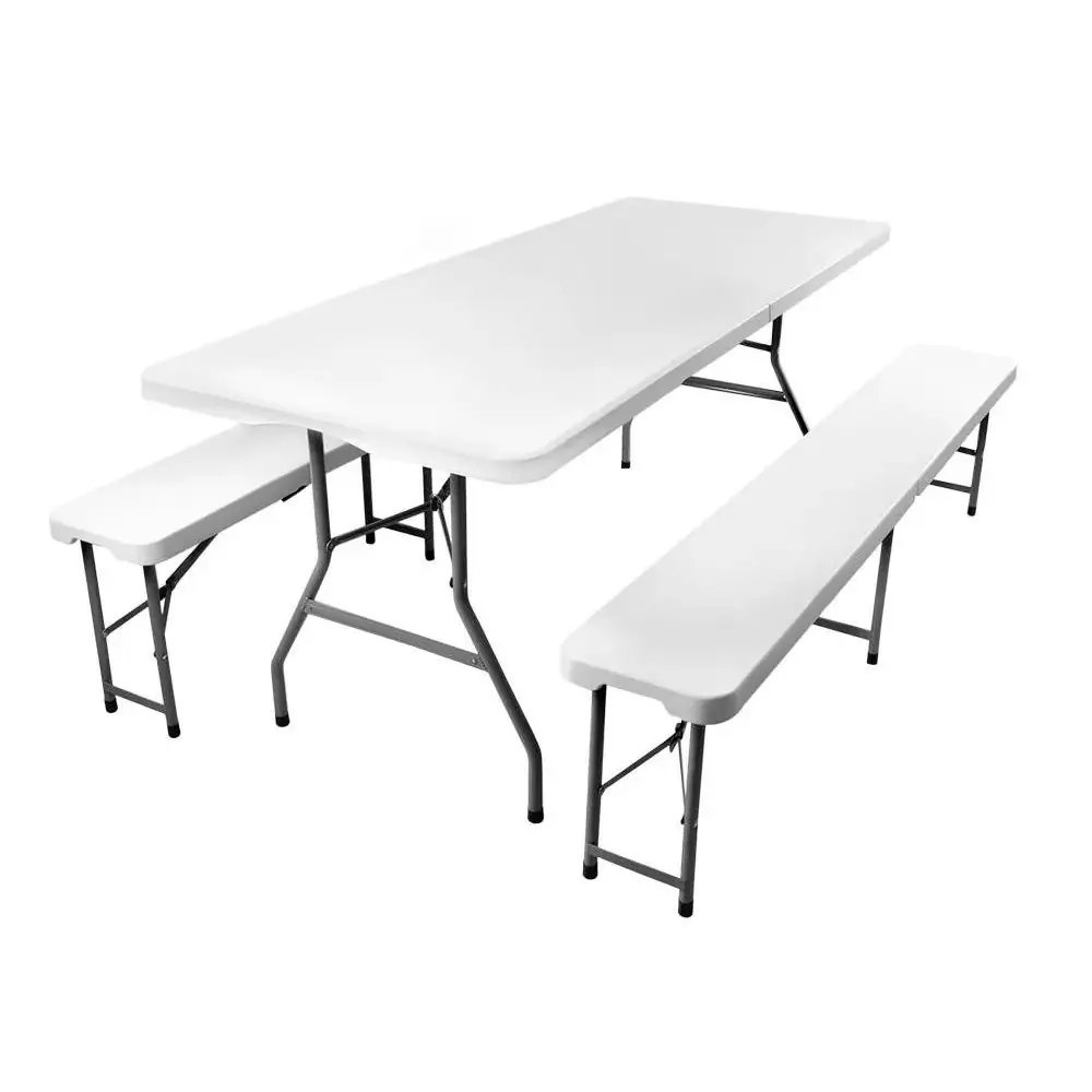 ENT Sklopivi Plastični Sto sa Klupama Beli 180 cm