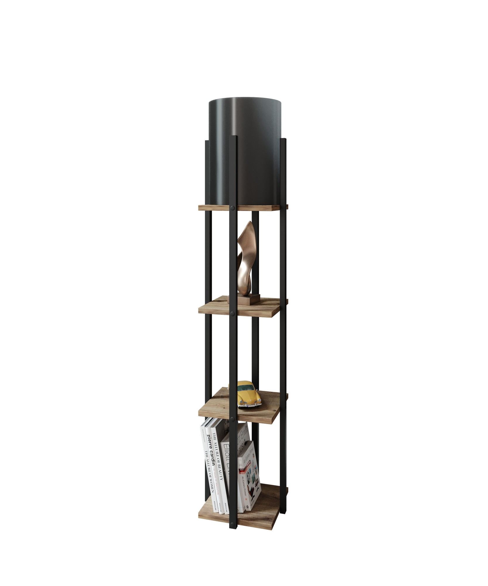 Podna lampa Nora - Crna, Prirodna