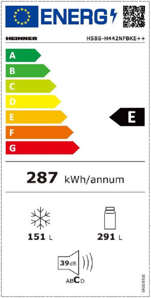 SBS frižider HEINNER HSBS-H442NFBKE++ 442l/NoFrost/90x177/Inverter/crni