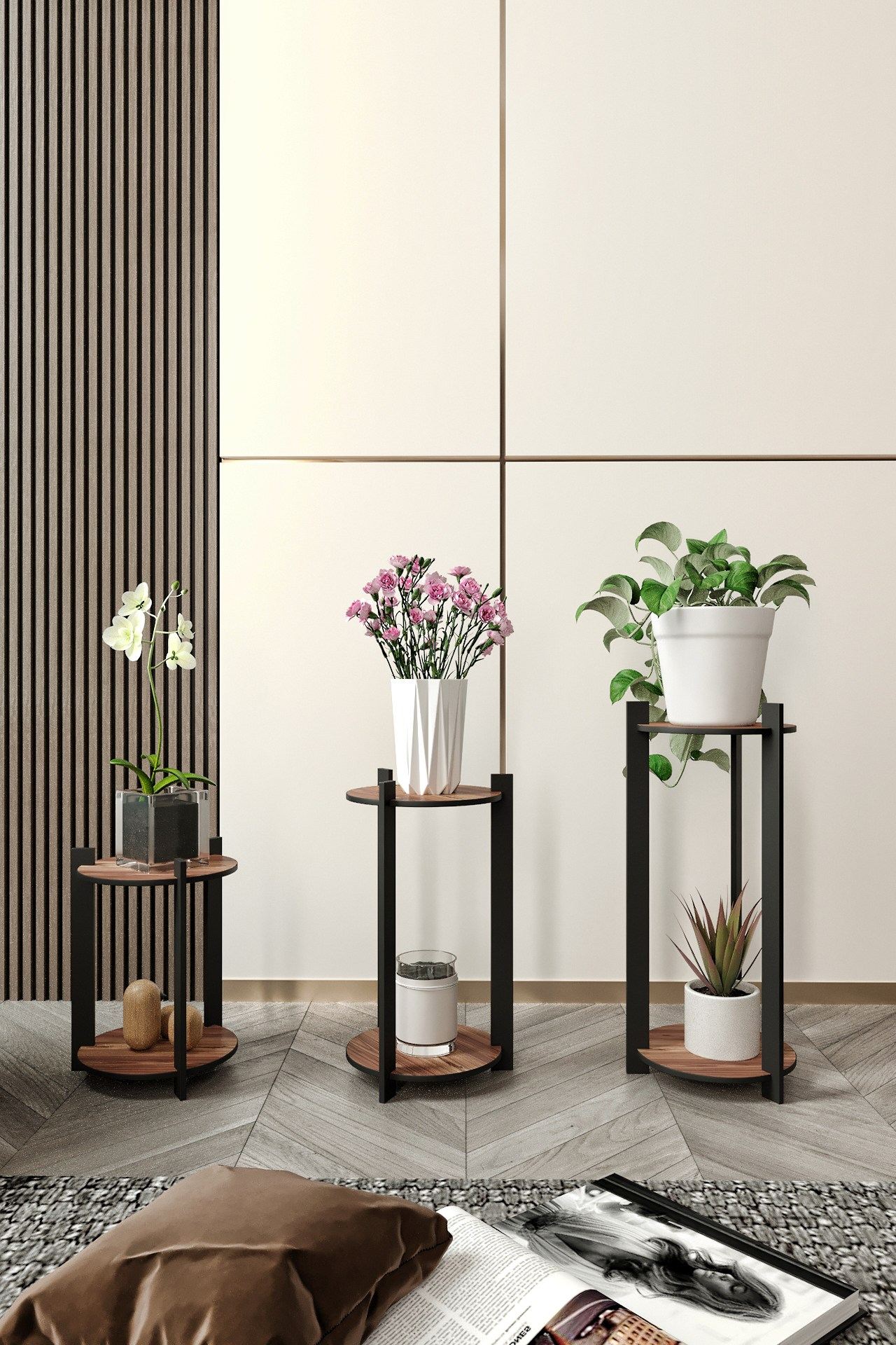Drveni stalak za cveće Flower Desk Round - Orah