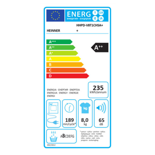 Mašina za sušenje veša HEINNER HHPD-V8T1CHSA++ 8kg/15programa/toplotna pumpa