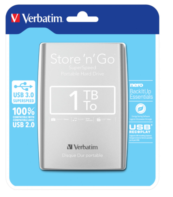 HDD E2.5" Verbatim 1TB USB 3.0 Store'n'Go 53071, Silver