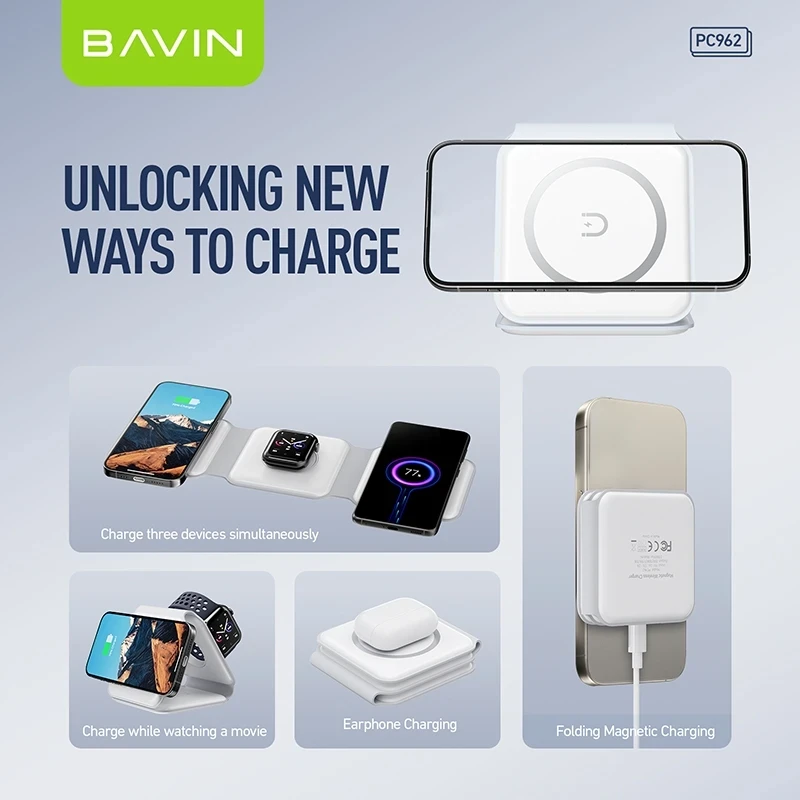 Bavin bežični punjač 3u1 Magnetic bela - PC962