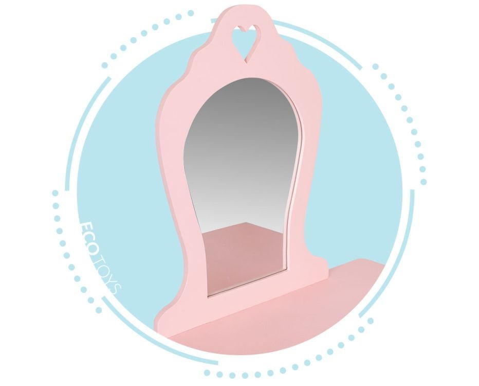 Veliki drveni sto za šminkanje za devojčice sa ogledalom, Pink, ECOTOYS