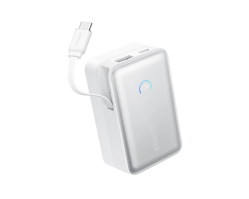 Nano 10000mAh, 45W, sa ugrađenim USB-C kablom na izvlačenje, Power Bank beli