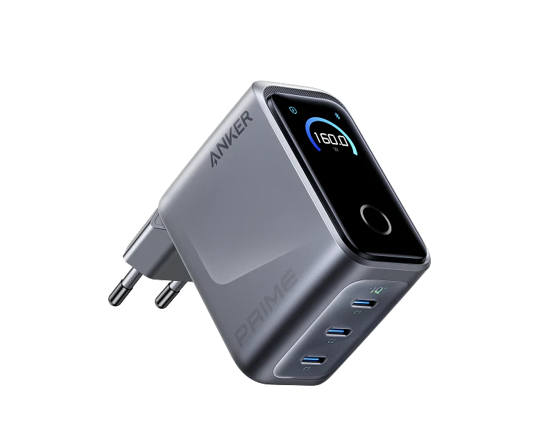 Prime 160W GaN zidni brzi punjač, 3-porta (3x USB-C) srebrni