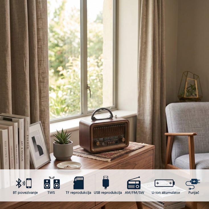 Prenosni retro Bluetooth radio 8069BT/B
