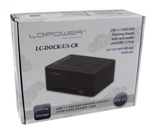 HDD D. Station dual bay LC-DOCK-U3-CR 2xSSD/HDD, Black, Cardreader,1xUSB3.0 HUB
