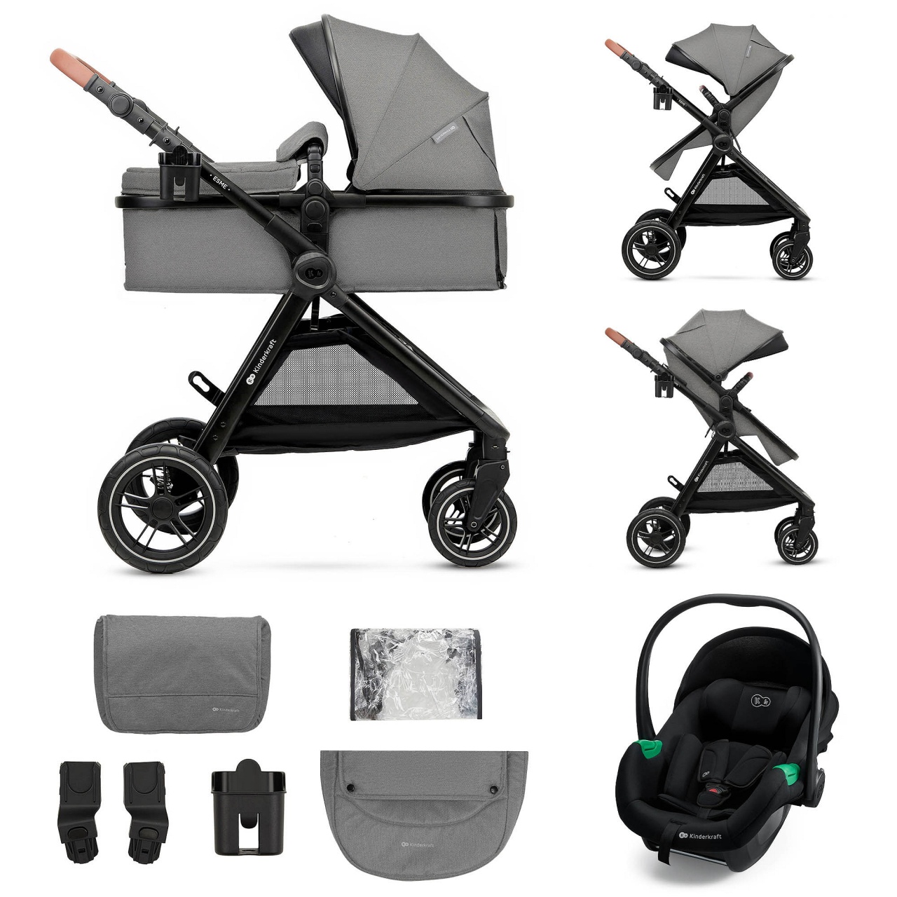 KINDERKRAFT ESME PRO KOLICA ZA BEBE 3U1 GRAY