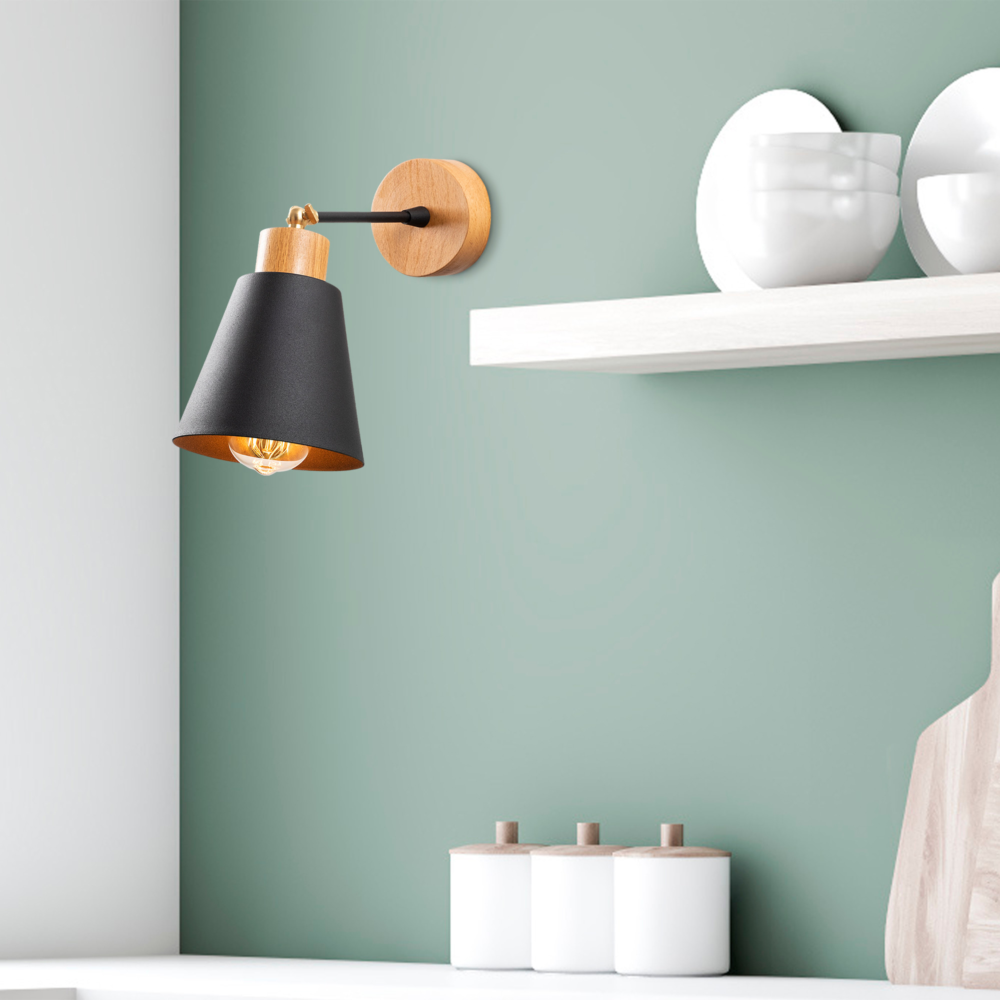 Zidna lampa Manavgat - N-610 Crna, Hrast