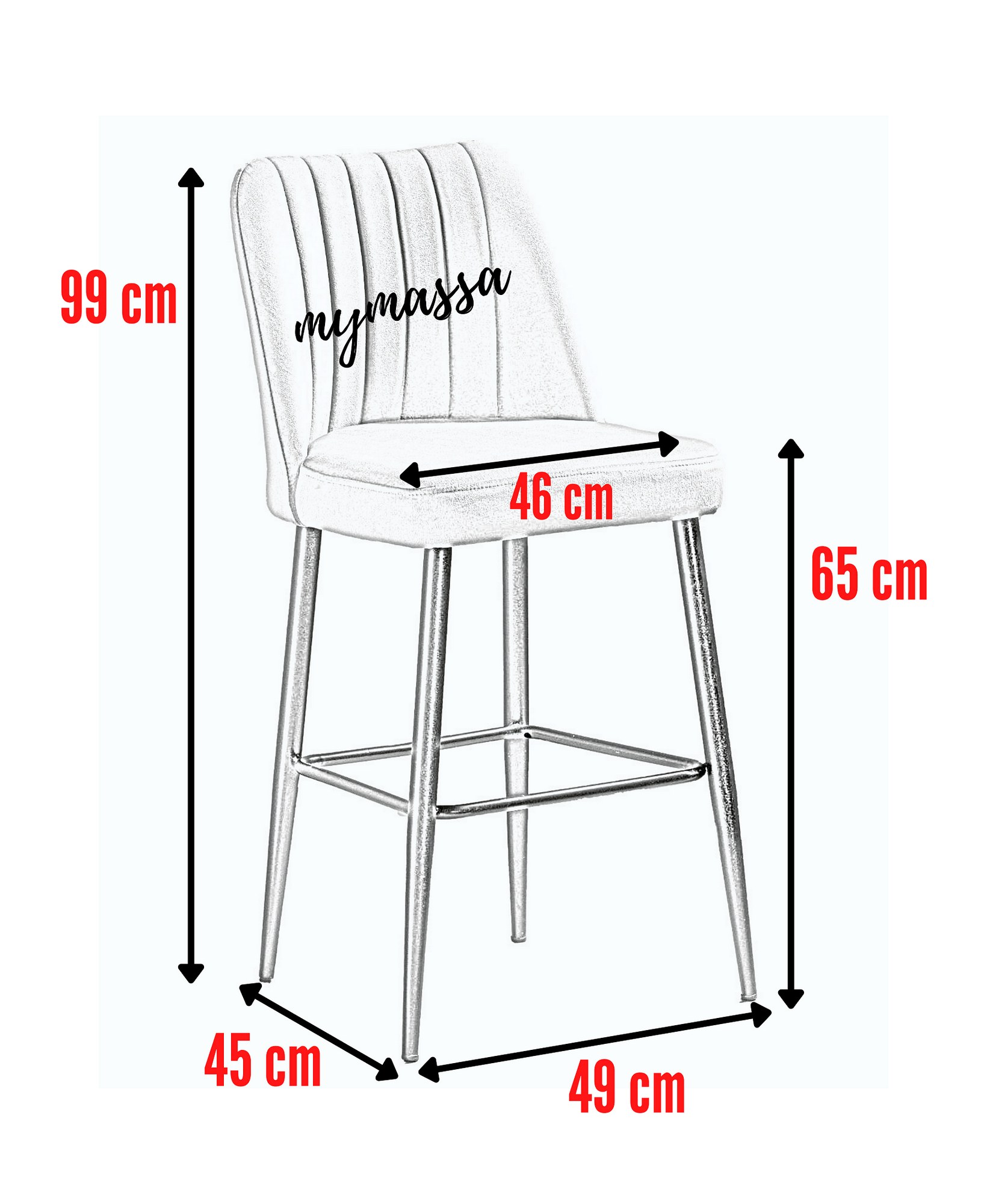 Set barskih stolica (4 komada) Vento - Cigla crvena, Crna