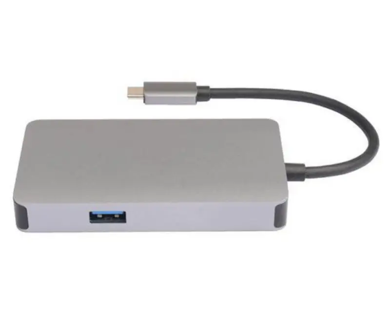Adapter USB 3.1 tip C (M) - HDMI + VGA + 2xUSB 3.0 + RJ45 + tip C (F) beli