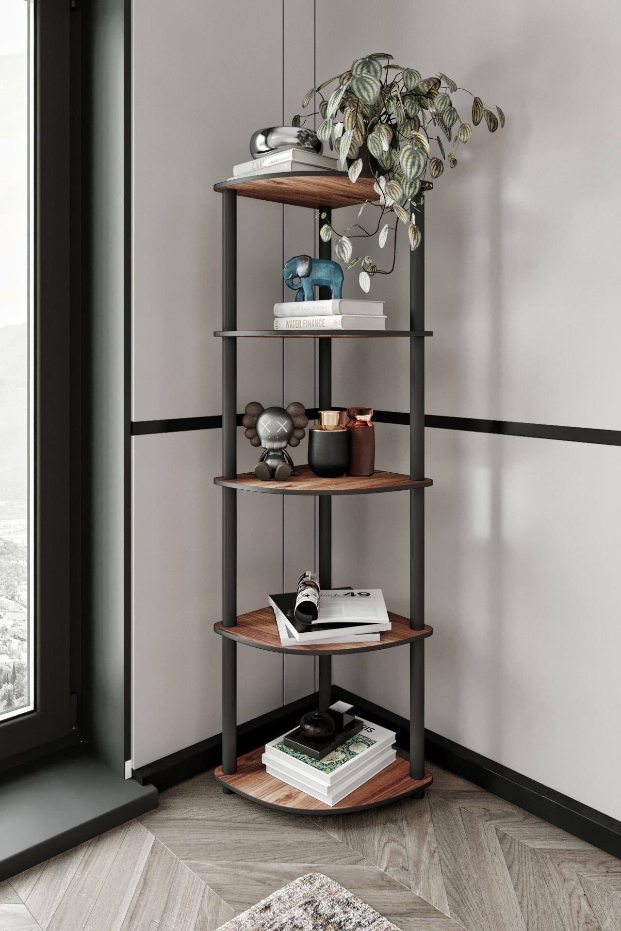 Polica za knjige Bookcase 5 Corner - Orah