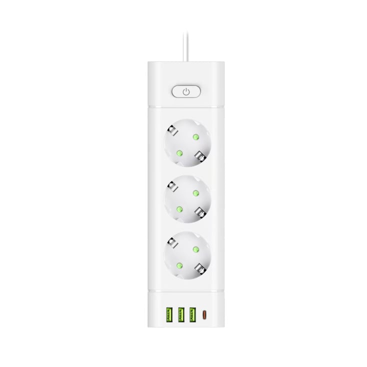 PROSTO produžni kabl sa 3 utičnice, USB i USB-C priključcima, beli