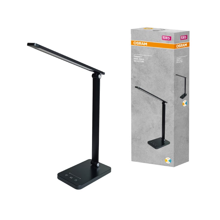 Sklopiva stona LED lampa sa satom i USB punjenjem 6.5W OSRAM crna