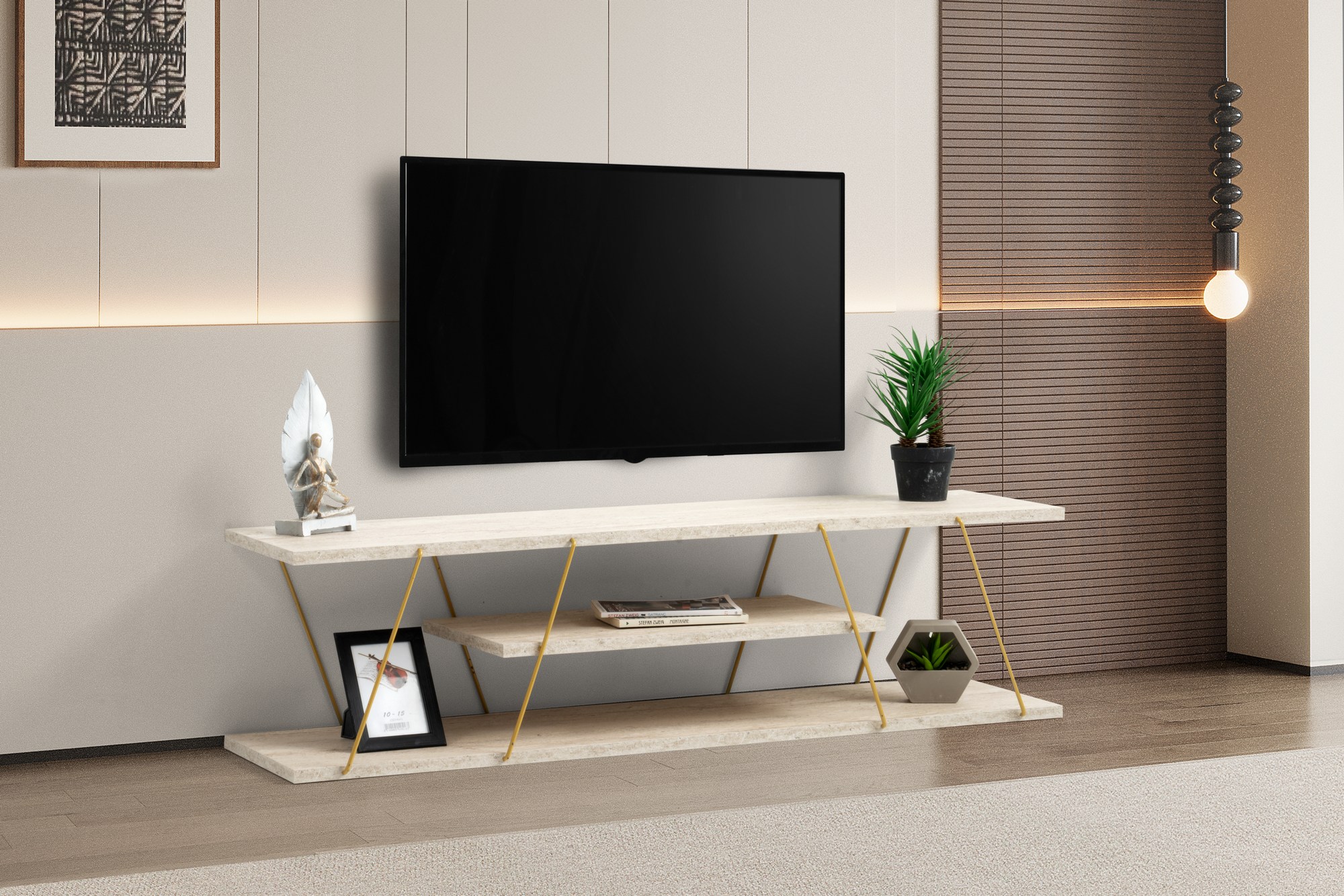 TV komoda Canaz - Travertin, Zlatna