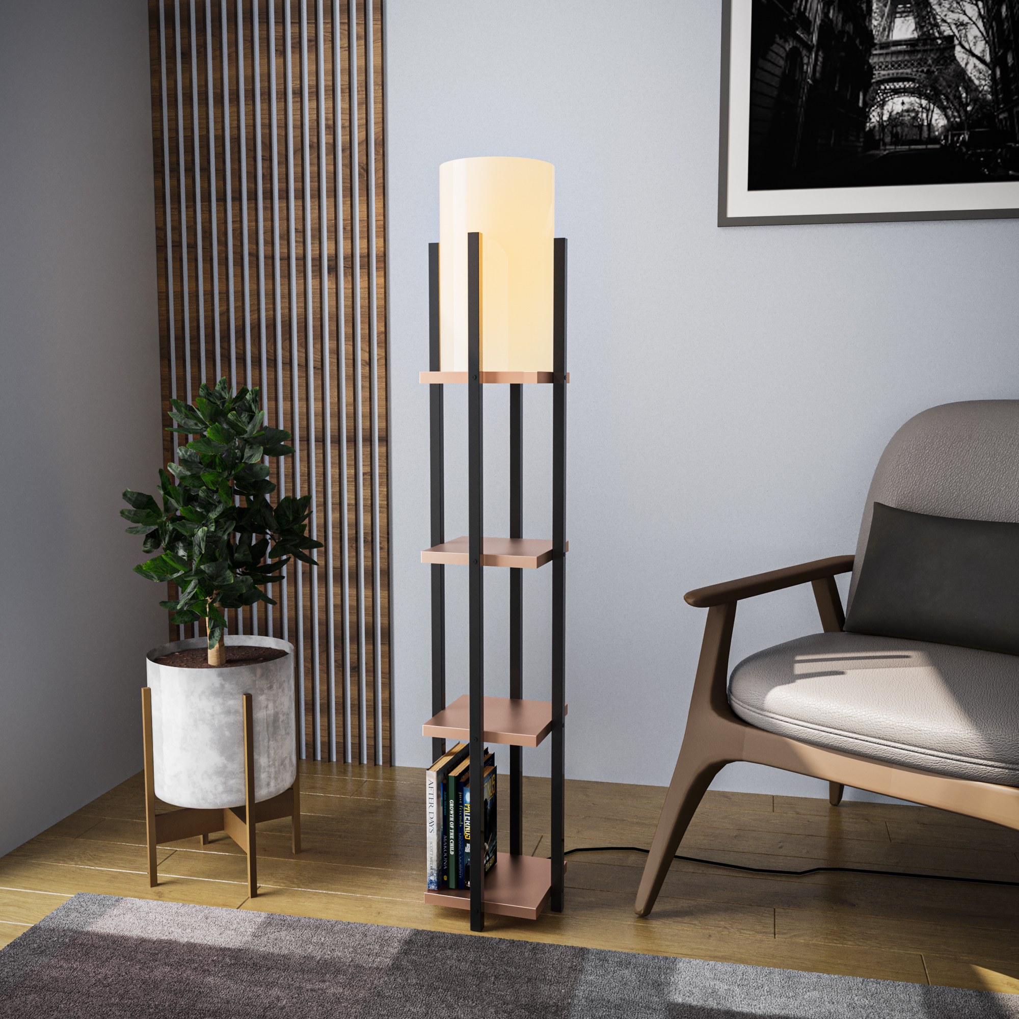 Podna lampa Shelf Lamp - 8113 Crna, Bakarna