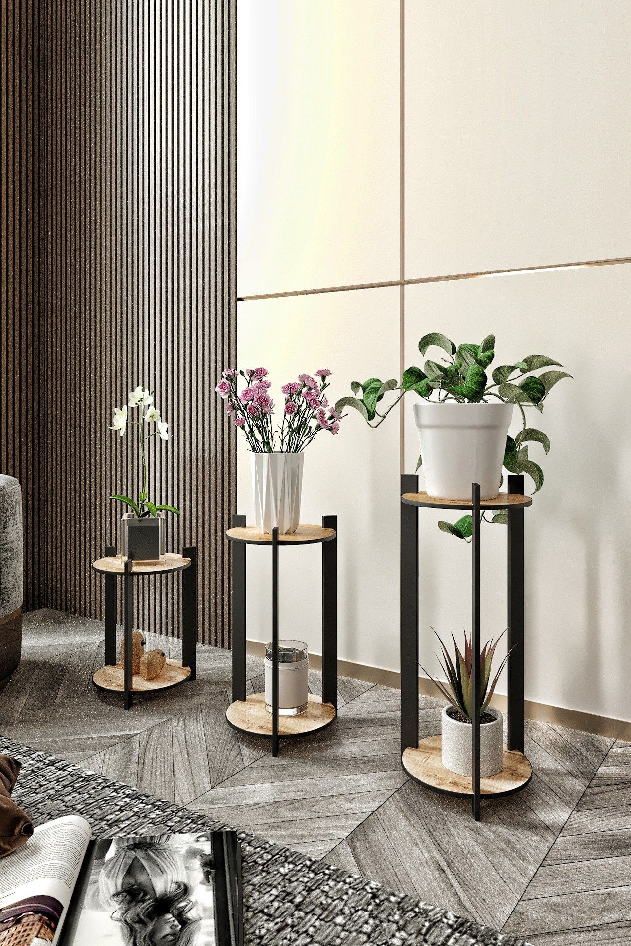 Drveni stalak za cveće Flower Desk Round - Hrast