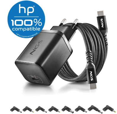 NGS GaN Power Adapter 65W-H USBC + 1,5M USBC Cable + 8 Tips (HP Compatible)