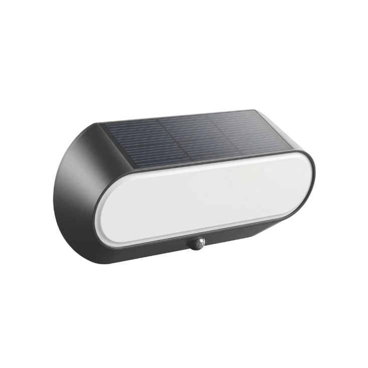 Ovalna solarna zidna lampa sa senzorom pokreta, 5W, 500lm, 4000K, crna